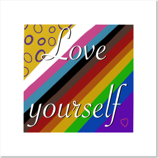 "Love yourself" Intersex inclusive pride flag background Posters and Art